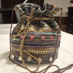 Steve Madden Women's Bohemian Pouch Colorful Striped Crossbody Bag.